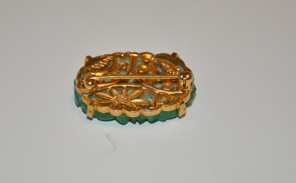 Marvella Gilded Gold Grame Brooch with Jadeite Stone For Sale 1