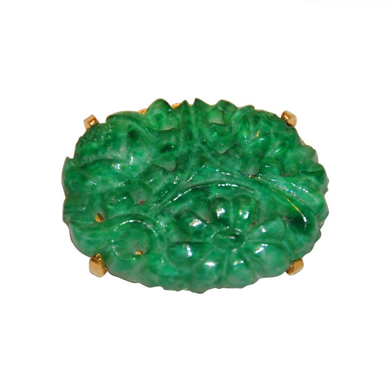 Marvella Gilded Gold Grame Brooch with Jadeite Stone For Sale