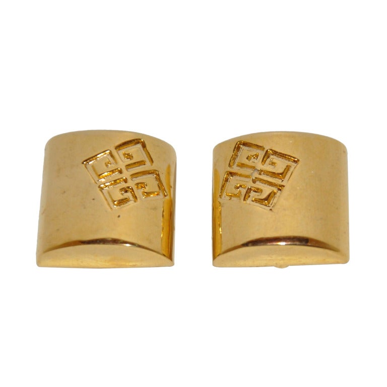 Givenchy Gilded Gold Signature Logo Earrings For Sale
