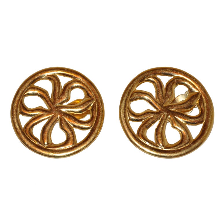 Givenchy Gilded Gold Round "Bow" Earrings For Sale