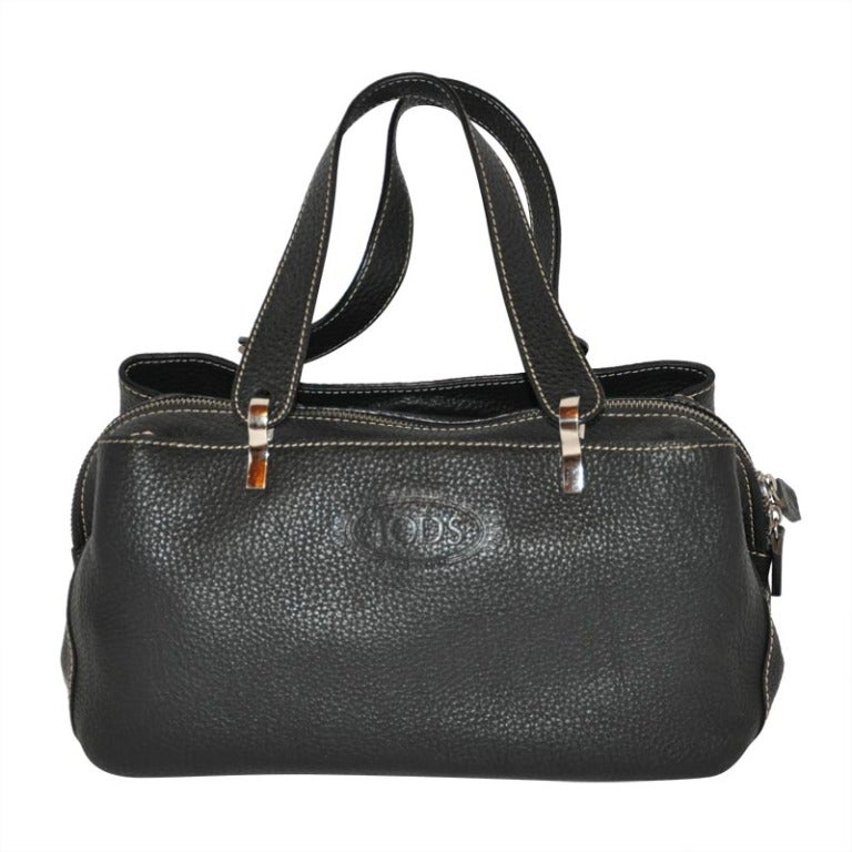 TOD's Textured Black Leather Three Compartment Handbag