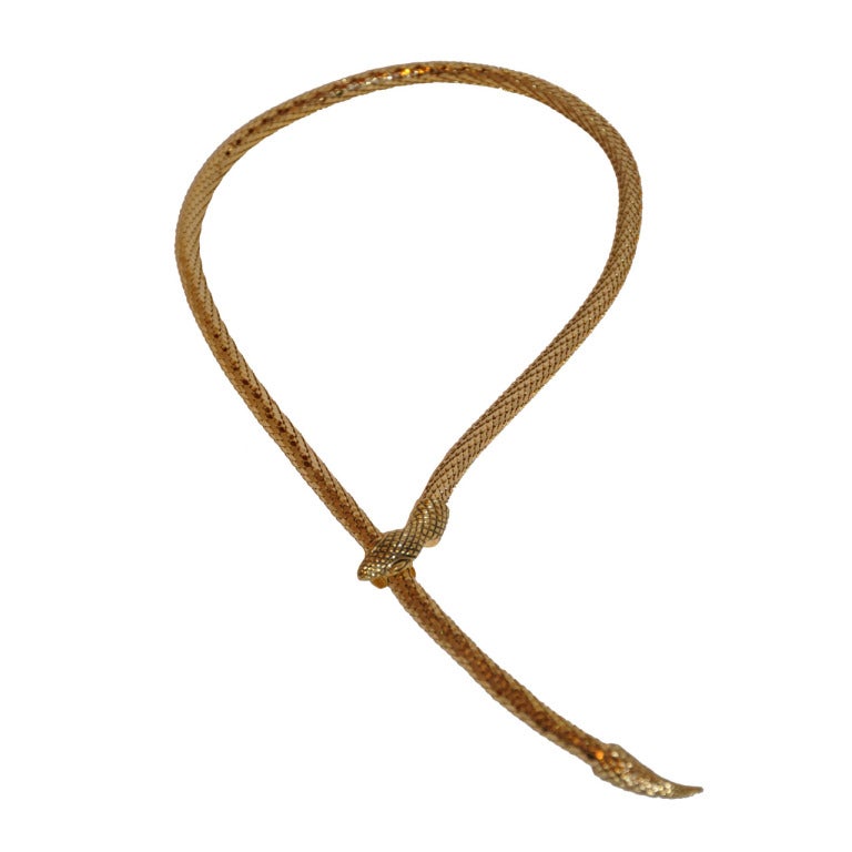 Whiting & Davis Adjustable Gold Mesh "Snake" Necklace