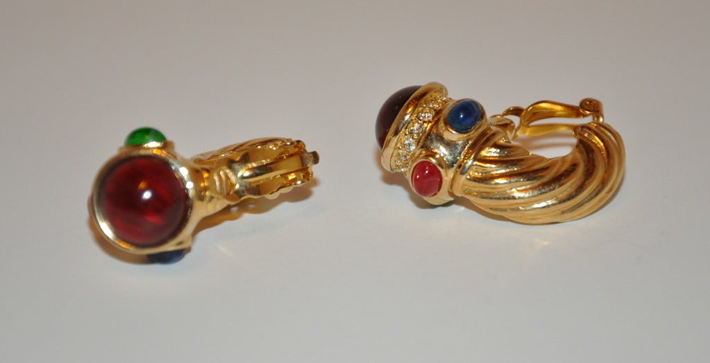 Women's Bold Gilded Gold with Multi-colored stones Earrings For Sale