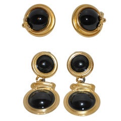 Retro Givenchy "Set of Two" Gilded Gold Earrings with Onyx