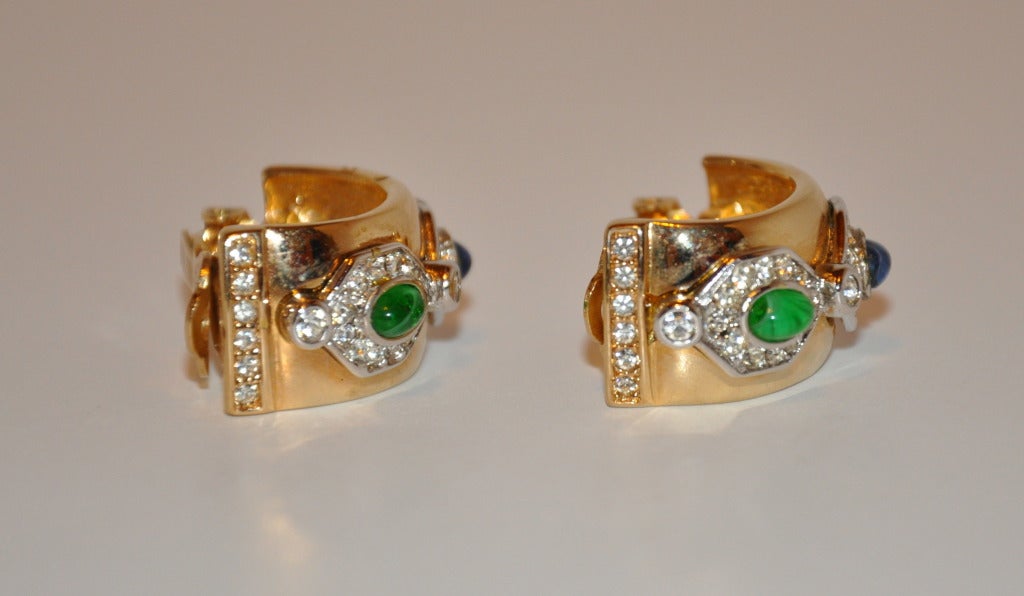 Vergoldetes Gold mit Cabochon- und Diamant-Ohrclips im Zustand „Hervorragend“ im Angebot in New York, NY