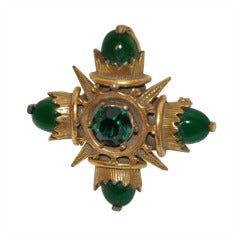 Eisenberg Broche et pendentif en or de grande taille avec cabochon et strass