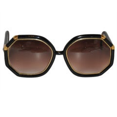 Vintage Ted Lapidus Black & Gold Trim Sunglasses