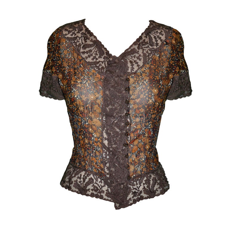 Valentino 'Boutique' Floral chiffon & Lace top