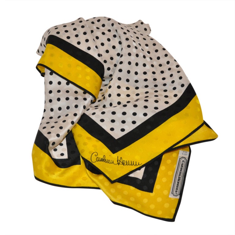 Carolina Herrera Huge Signature Silk Crepe Di Chine Polka Dot Scarf For Sale