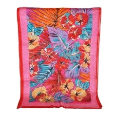 Retro Albert Nipon Cotton Multi-Color Floral Scarf