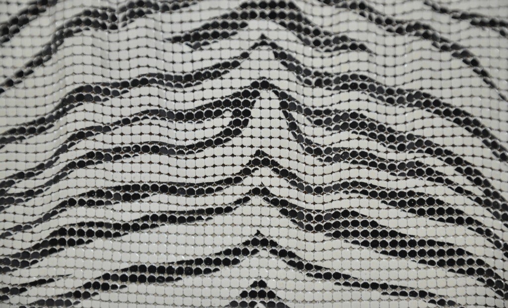 Gray Whiting & Davis Black & White Striped Print Hardware Mesh Handbag