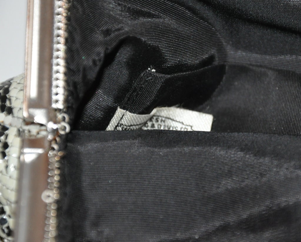 Whiting & Davis Black & White Striped Print Hardware Mesh Handbag In Good Condition In New York, NY