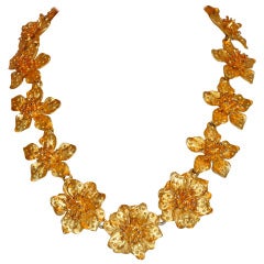 Retro Kenneth Jay Lane Gilded Gold Floral Necklace with Attachment