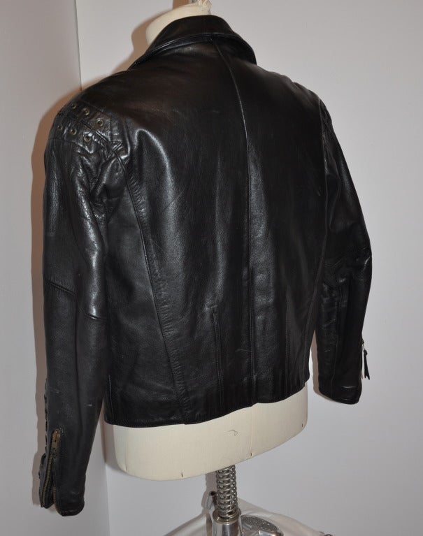 Harley Davidson Black Leather Men's Detailed M.C. Jacket For Sale 1