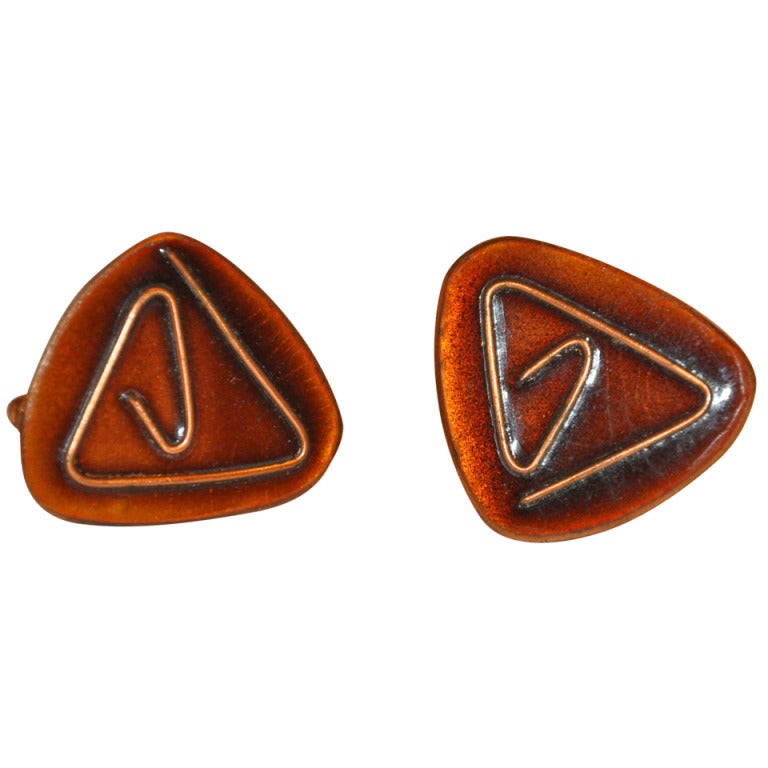 Triangle Copper with Baked Enamel Cufflinks For Sale