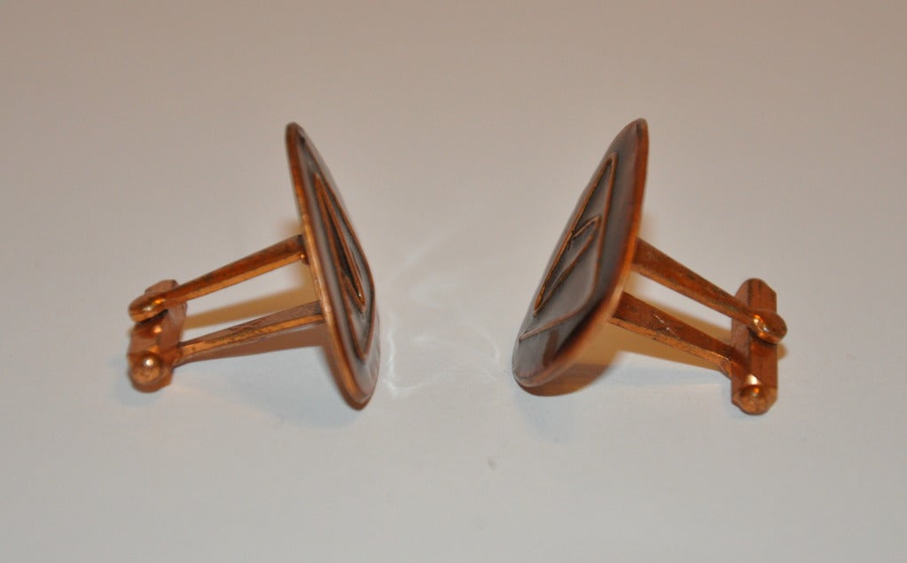 Triangle Copper with Baked Enamel Cufflinks In Excellent Condition For Sale In New York, NY