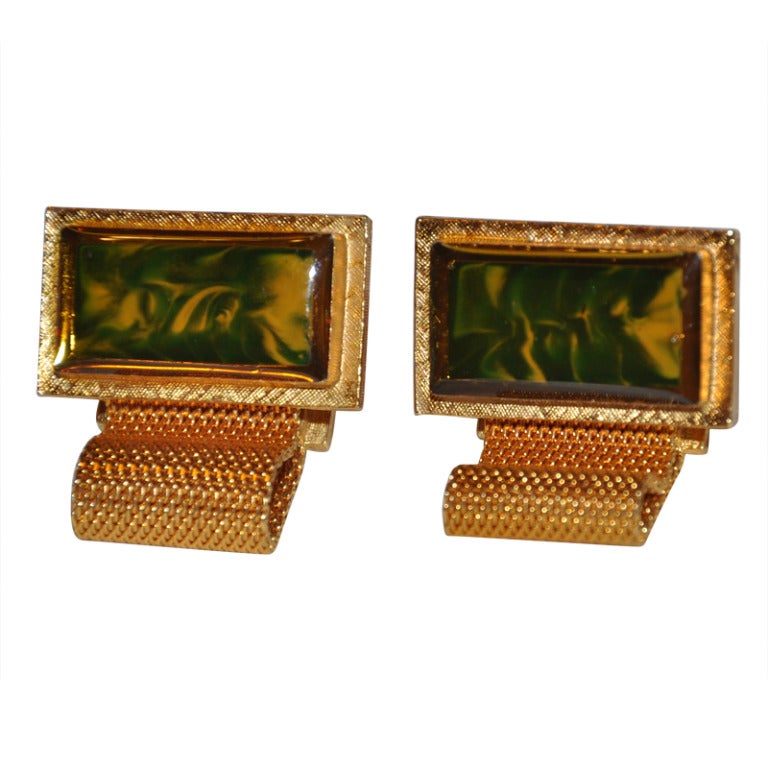 Poured Glass and Gold Cufflinks For Sale