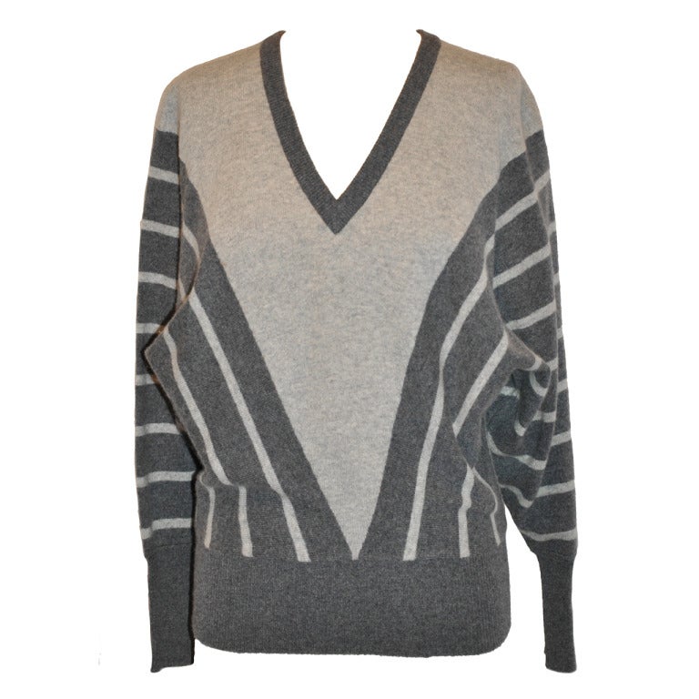 V-Neck Charcoal and Gray Cashmere Sweater For Sale at 1stdibs