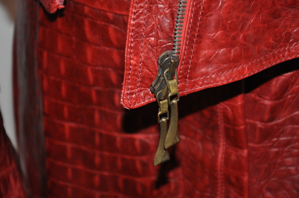 Women's Roberto Cavalli Burgundy Embossed Crocodile Leather Emsemble For Sale