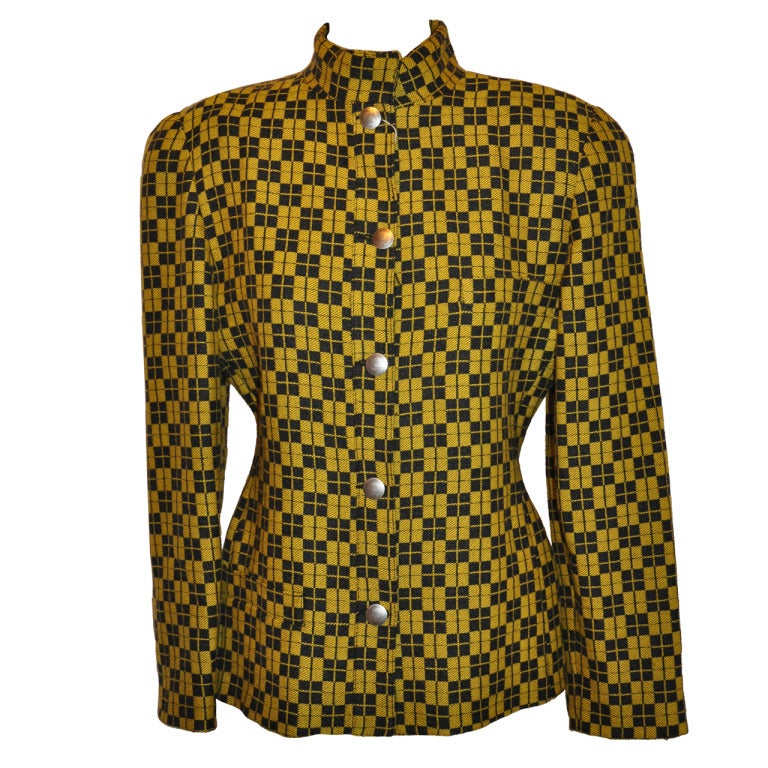 Spazio Black & Yellow Snap-Front Knit Jacket For Sale