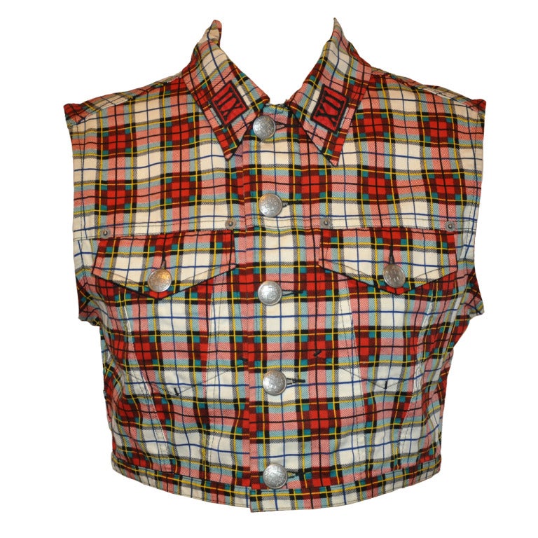 Jean Paul Gaultier Plaid Cropped Button-Down Top For Sale