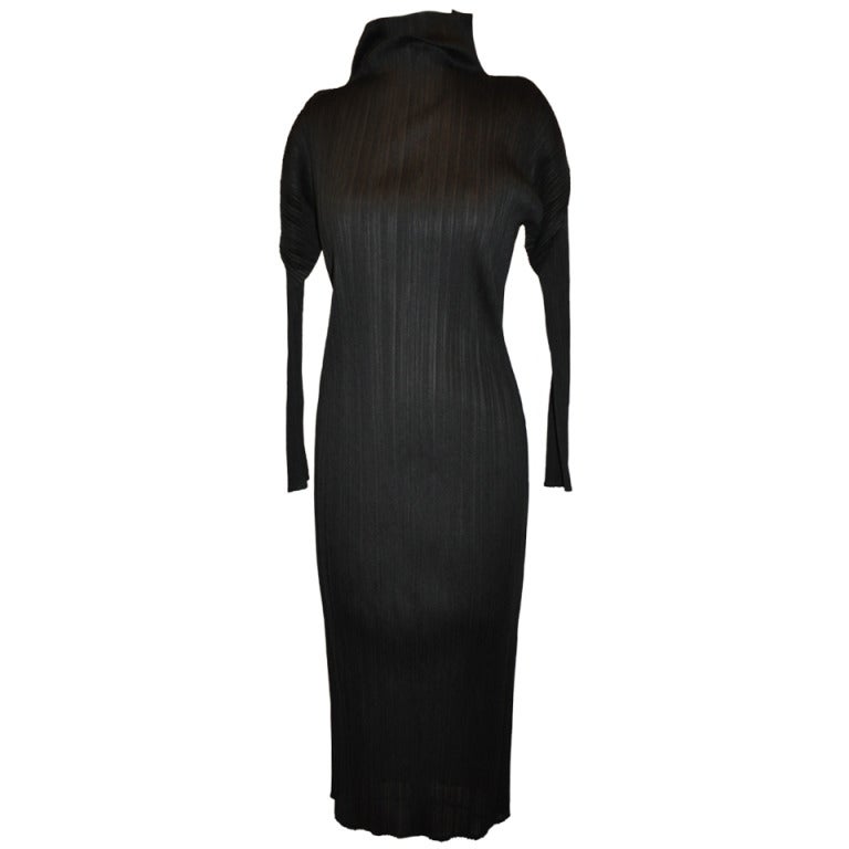 Issey Miyake Black High-Neck Pleated Dress For Sale at 1stDibs | issey ...