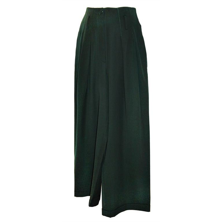 Claude Montana Forest-Green Wide-Leg Trousers For Sale