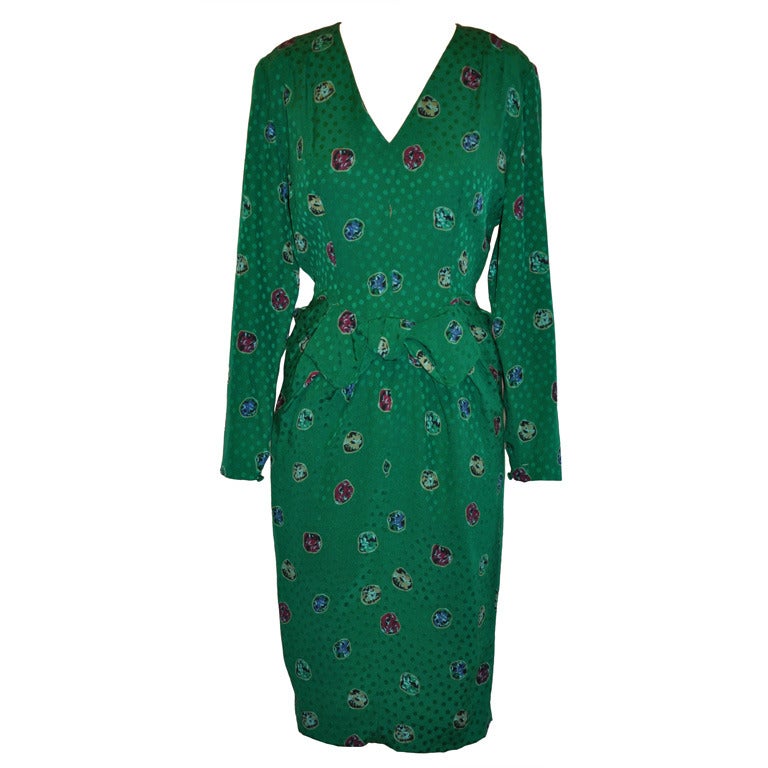 Guy Laroche "Boutique" Crepe de Chine Emerald-Green "Bow" Dress