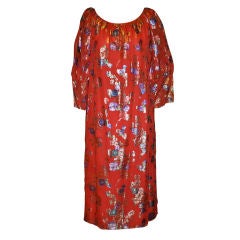 YSL's Red silk chiffon with gold lame patterned cocktail dress