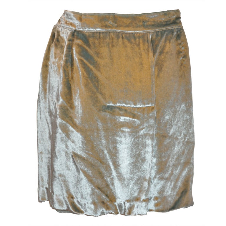 Ozbek Pale-Green Velvet Skirt For Sale