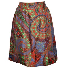 Vintage Pierre Cardin Multi-Colored Multi-Print Fully-Lined Silk Skirt