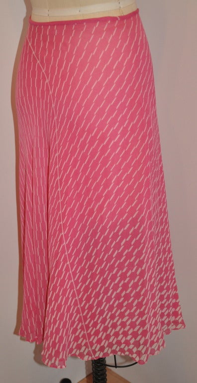 Judy Hornby 'Couture' Double-Layered Pink & White Bias-Cut Chiffon Skirt In Excellent Condition In New York, NY