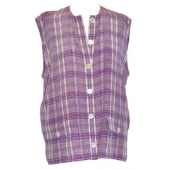 Valentino "Boutique" Lavender & White Plaid Sleeveless Button Top