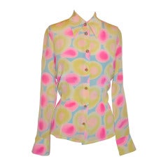 Vintage Guy Laroche Multi-Pastel Color Silk Button Blouse