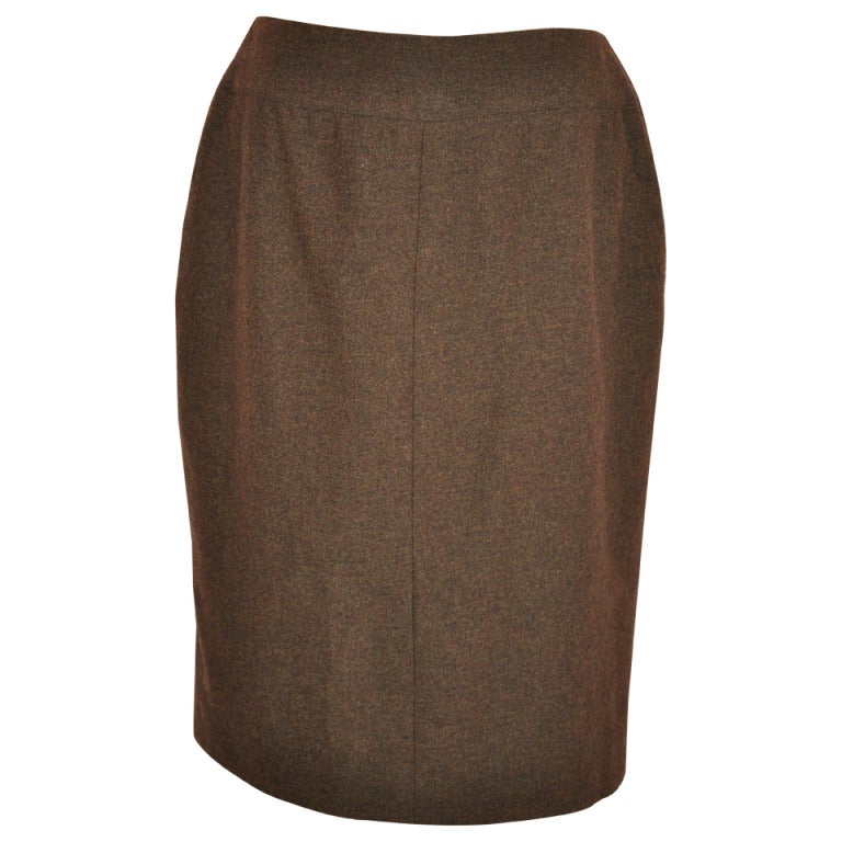 Chanel Brown Cashmere Pencil Skirt For Sale