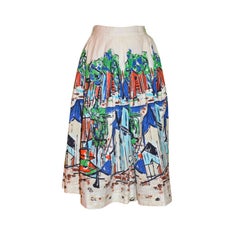 Hand-painted circular "Capri" print cotton skirt