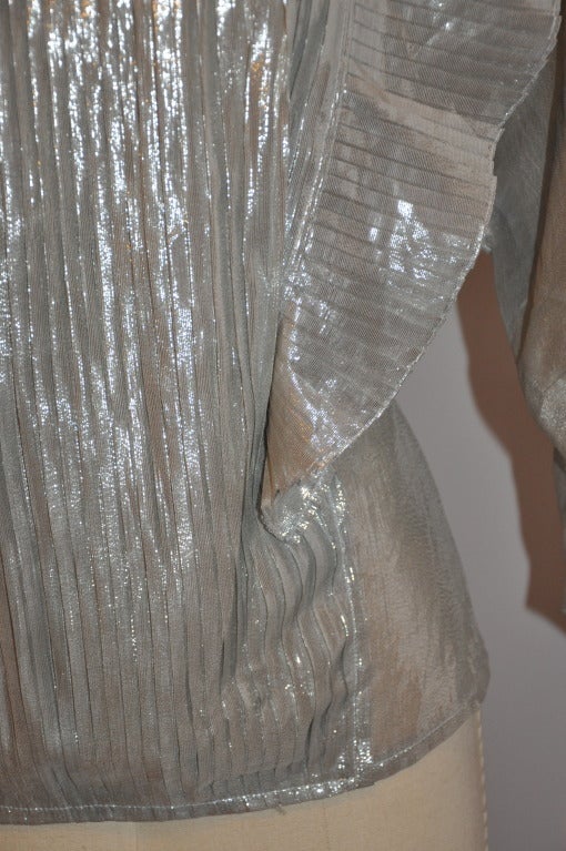 Women's Emmanuelle Khanh Metallic Silver Lame Pleated Blouse For Sale