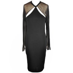 C.D. Greene Black Silk Jersey & Silk Chiffon Cocktail Dress 12