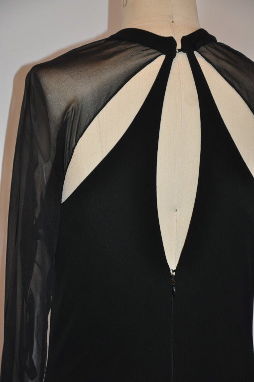 C.D. Greene Black Silk Jersey and Silk Chiffon Cocktail Dress at 1stDibs