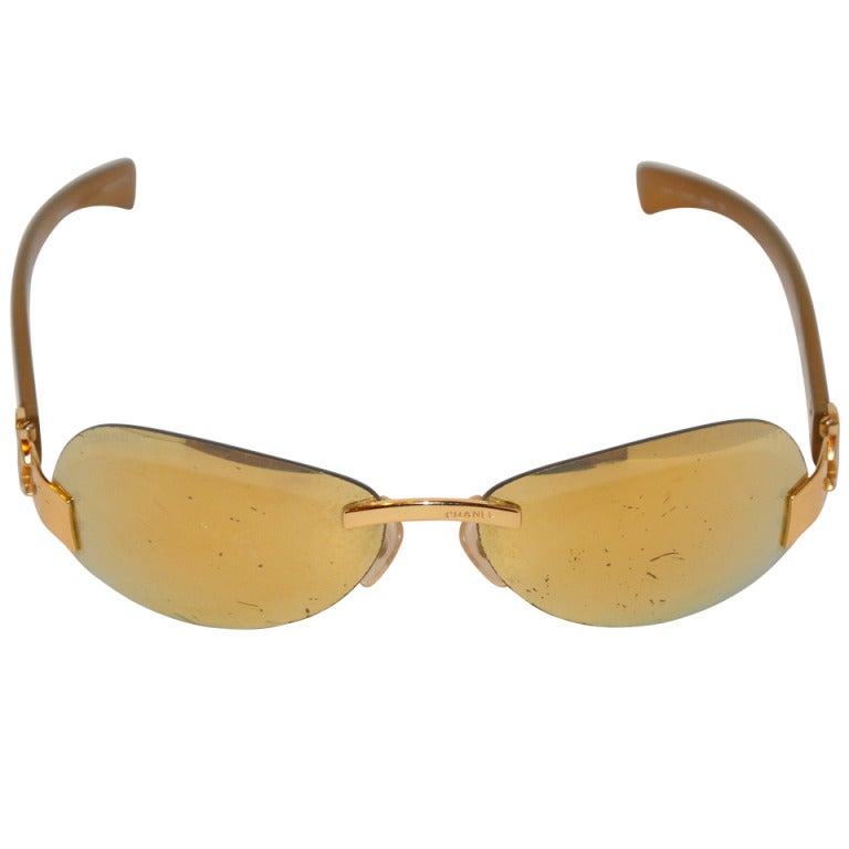 Chanel Mirrored Gold Frame with Additioned Replacement Lens Sunglasses For  Sale at 1stDibs