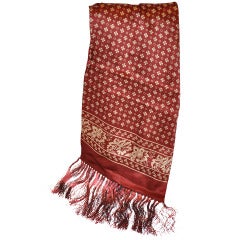 Men's Double-Layer Burgundy Print Silk Scarf With Silk Tassles