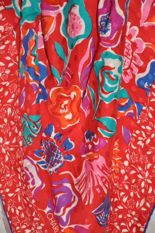 Charles Jordan Bold Abstract Silk Crepe de Chine Scarf In Excellent Condition For Sale In New York, NY