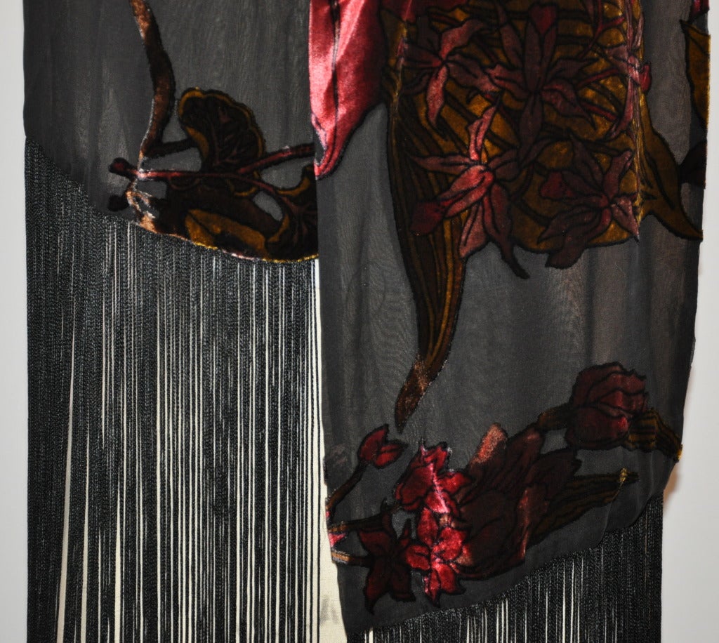 Adrienne Landau Dramatic Multi-shade Velvet with Extra-Long Fringes Scarf In Excellent Condition In New York, NY
