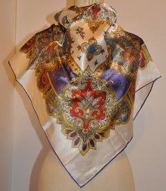 Multi-Colored Silk Scarf with Violet Edges Multi-Colored Silk Scarf with Violet Edges