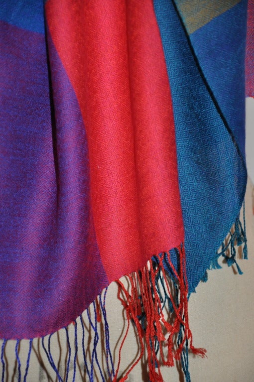Huge Multi-Color Wool Challis & Cashmere Scarf