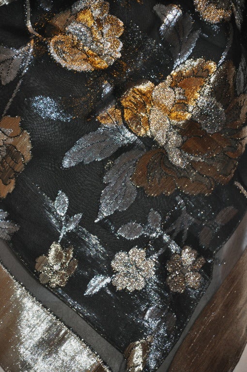 Yves Saint Laurent huge dramatic scarf with a combination of gold & silver lame brocade on silk chiffon in a bold floral weave measures 44