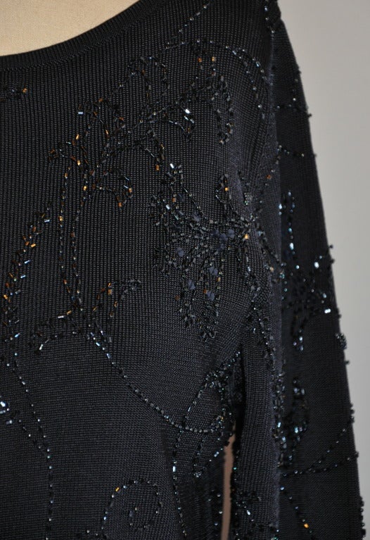 Carmen Marc Valvo Black Jersey with Beadwork Pullover. In Excellent Condition In New York, NY