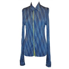 Roberto Cavailli Wavy-Stripe Shades of Blue Snap-Front Shirt