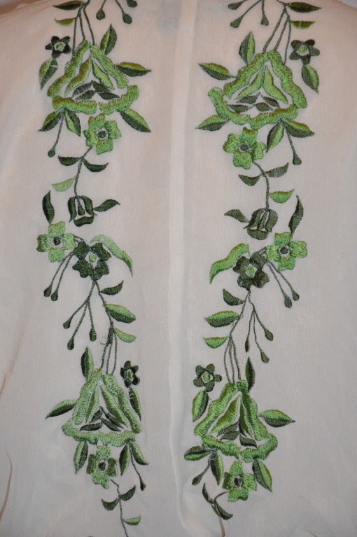 Adrienne Landeau Hand-Embroidered Silk Chiffon Draw-String Kimono Top 2