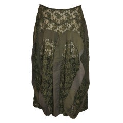 Junya Watanabe for Comme des Garcons Khaki Denim with Lace Deconstructed Skirt